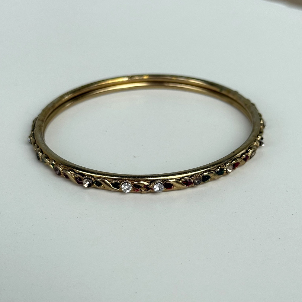 Vintage Red and Clear Rhinestone Bracelet Gold Tone Bangle